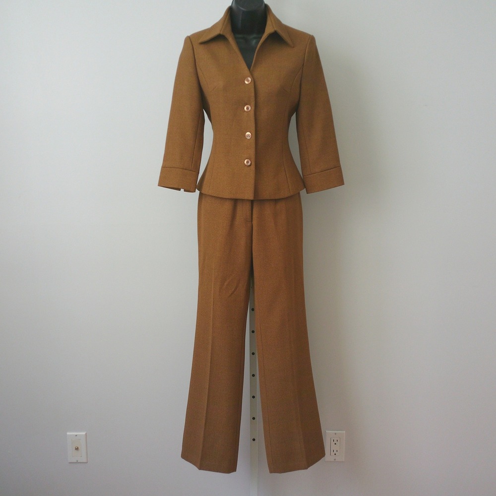 Bras Nasim Wool Office Siren Equestrian MobWife Blazer Pant Suit XS Brown